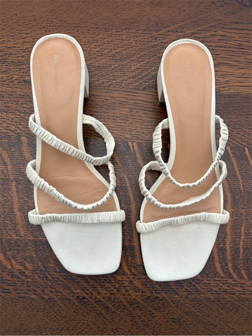 Reformation Assunta Strappy Block Heel Sandals Cream Vegan Womens 7